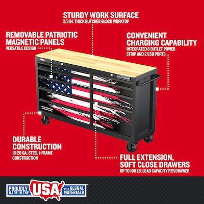 CRAFTSMAN S2000 Series 63 Inch Wide 9-Drawer Patriotic Mobile Workstation