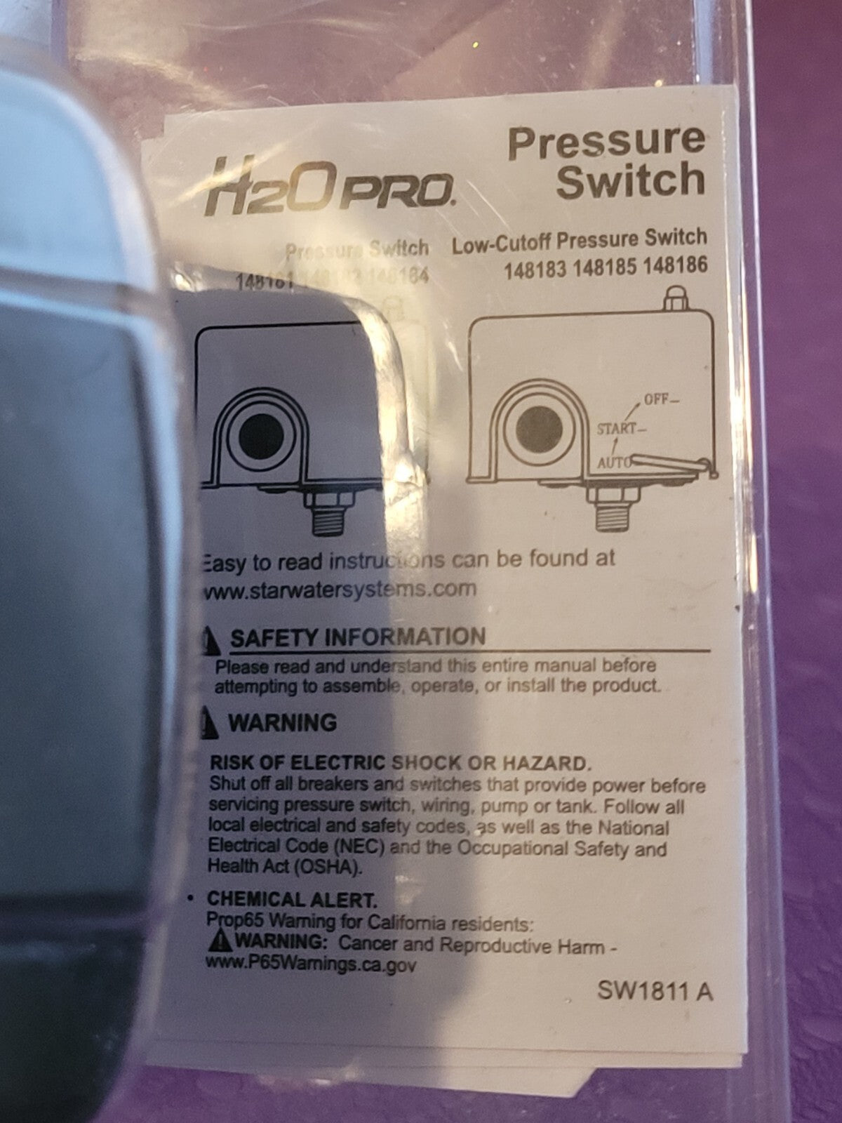 H2O Pro Low Pressure Cut-Off Switch 40-60 PSI