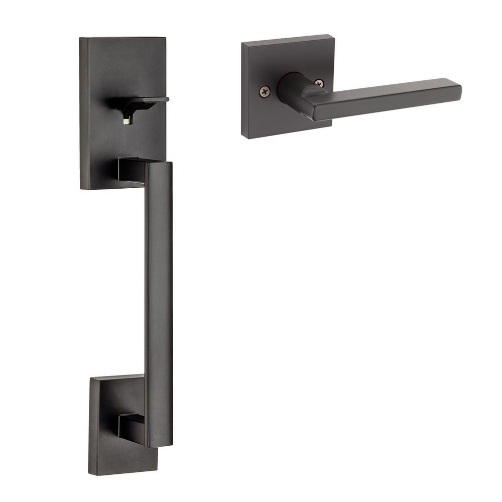 Kwikset Signature Series San Clemente Matte Black Single-Cylinder Keyed Entry Door Handleset with Halifax Lever and SmartKey