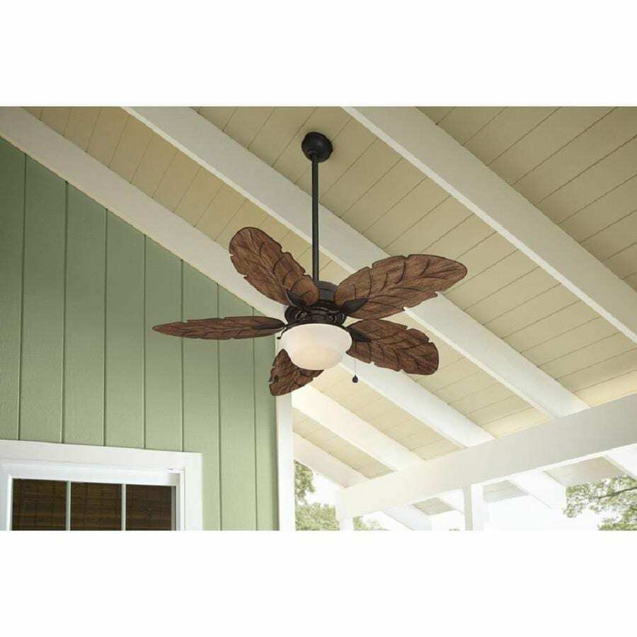 Harbor Breeze Waveport 52-in Outdoor Downrod or Flush Mount Aged Bronze with Brown Blades Ceiling Fan With Light ( 5 -Blade )