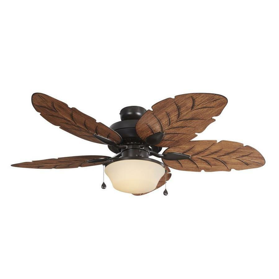 Harbor Breeze Waveport 52-in Outdoor Downrod or Flush Mount Aged Bronze with Brown Blades Ceiling Fan With Light ( 5 -Blade )