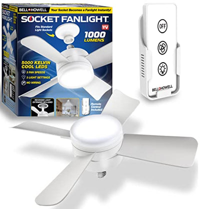 BELL + HOWELL Socket Fan 15.7-in Flush Mount White with White Blades With Light and Remote ( 4 -Blade )