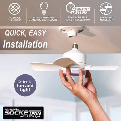 BELL + HOWELL Socket Fan 15.7-in Flush Mount White with White Blades With Light and Remote ( 4 -Blade )