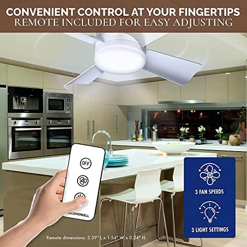 BELL + HOWELL Socket Fan 15.7-in Flush Mount White with White Blades With Light and Remote ( 4 -Blade )