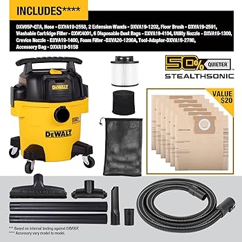DEWALT Stealthsonic Quiet 6-Gallon 4 HP Corded Wet/Dry Shop Vacuum with Accessories Included