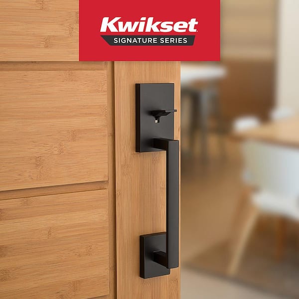 Kwikset Signature Series San Clemente Matte Black Single-Cylinder Keyed Entry Door Handleset with Halifax Lever and SmartKey