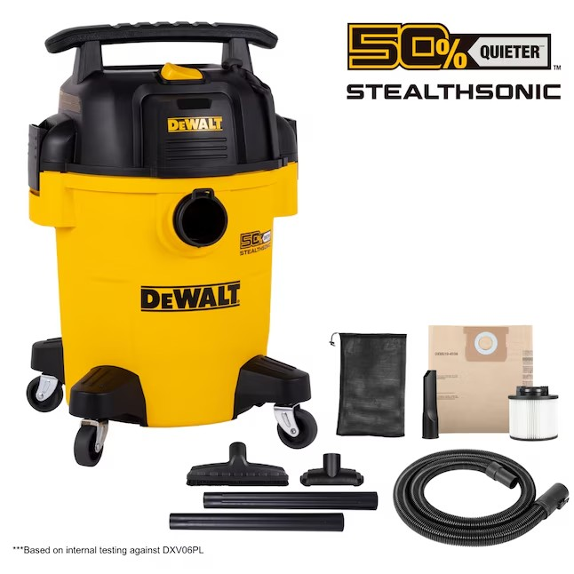 DEWALT Stealthsonic Quiet 6-Gallon 4 HP Corded Wet/Dry Shop Vacuum with Accessories Included